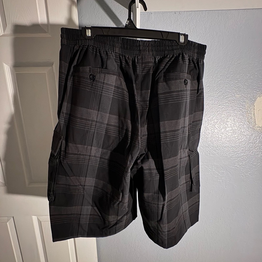Black Plaid Cargo Shorts